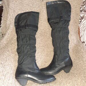 RUDSAK-Black Leather-Quilted Fabric-Over The Knee